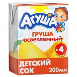 Сок Агуша груша осветленный без сахара с 4 мес 200 мл